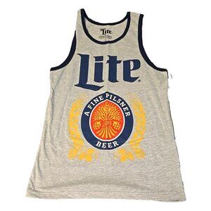 Miller Lite Tank Top Small Heather Grey Navy Blue Trim with Logo New with Tags